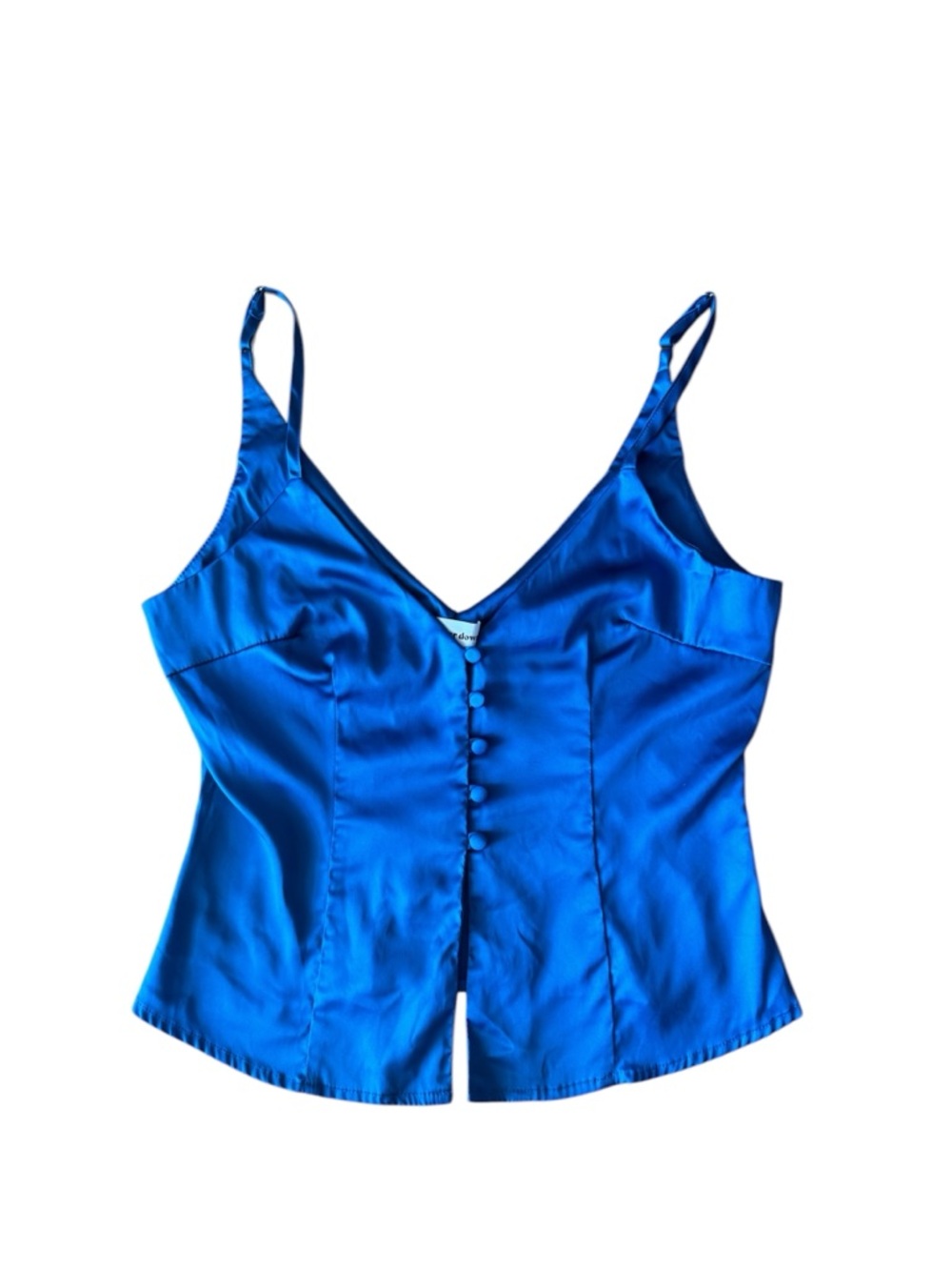 Super Down Blue Satin Cami Top Buttons Front Slit Superdown Baddy Club Festival